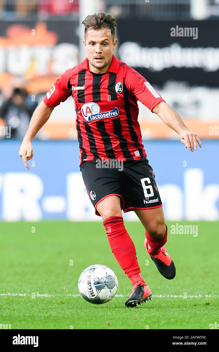 Augsburg, Germany. 15th Feb, 2020. Football: Bundesliga, 22nd matchday, FC Augsburg - SC Freiburg, WWK Arena. Freiburg's Amir Abrashi in action. Credit: Tom Weller/dpa - IMPORTANT NOTE: In accordance with the regulations of the DFL Deutsche Fußball Liga and the DFB Deutscher Fußball-Bund, it is prohibited to exploit or have exploited in the stadium and/or from the game taken photographs in the form of sequence images and/or video-like photo series./dpa/Alamy Live News Stock Photo