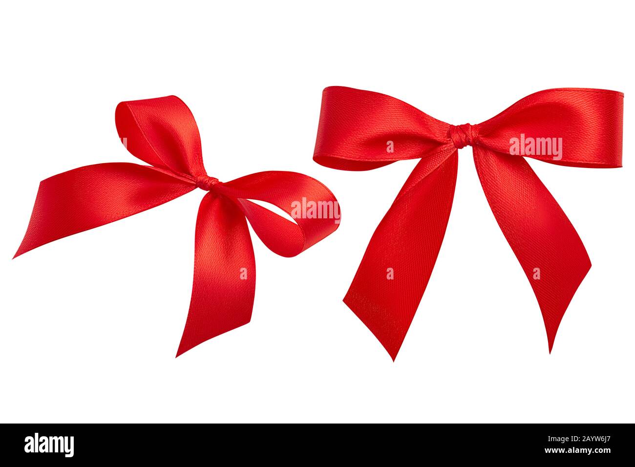 A closeup set of two detailed simple bright red handmade bows from