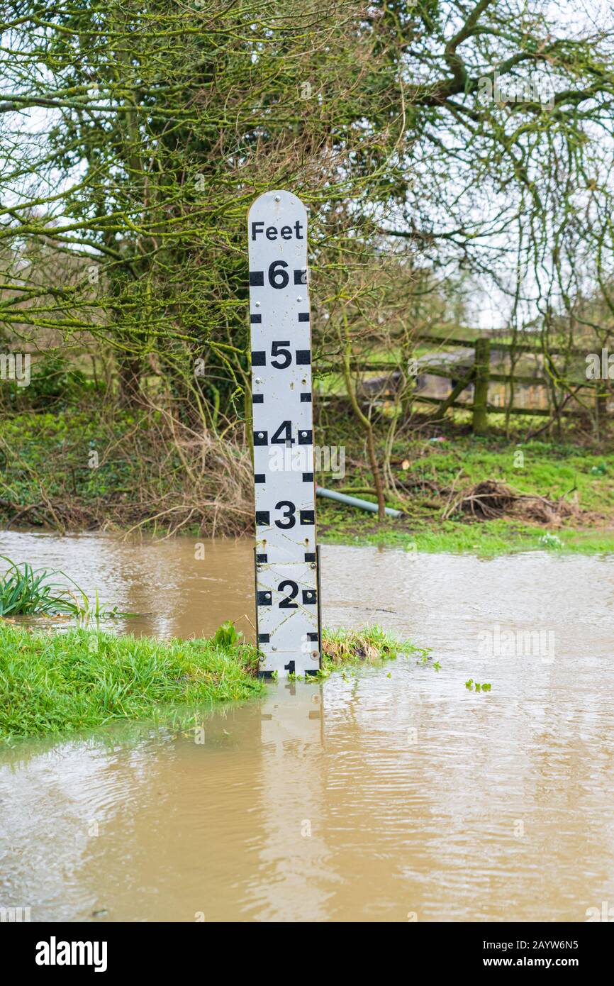 River gauge indicator at a Ford in Much Hadham, Hertfordshire. UK Stock
