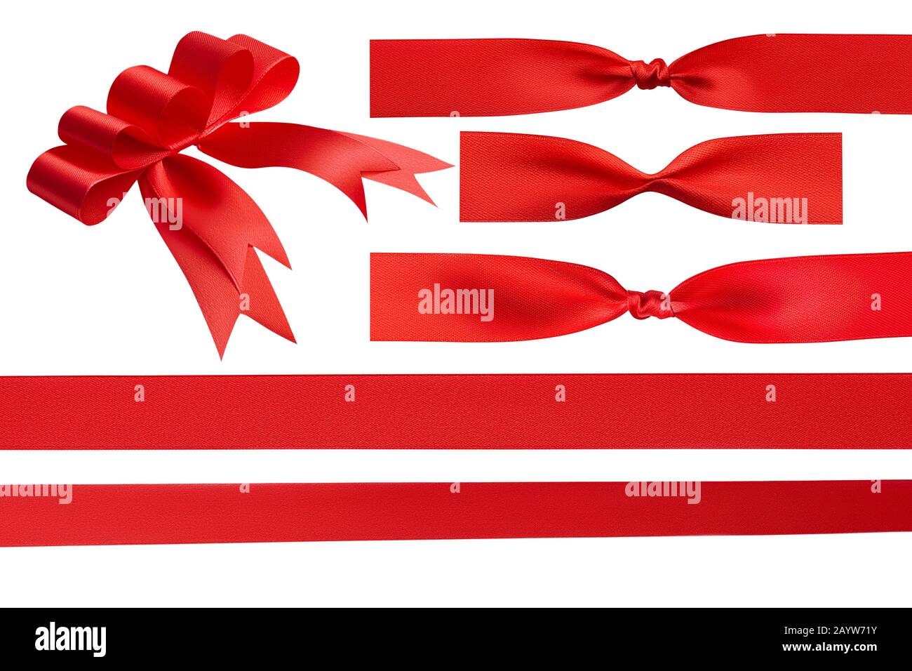 Set for the design of unusual beautiful red bow with five loops, two ...