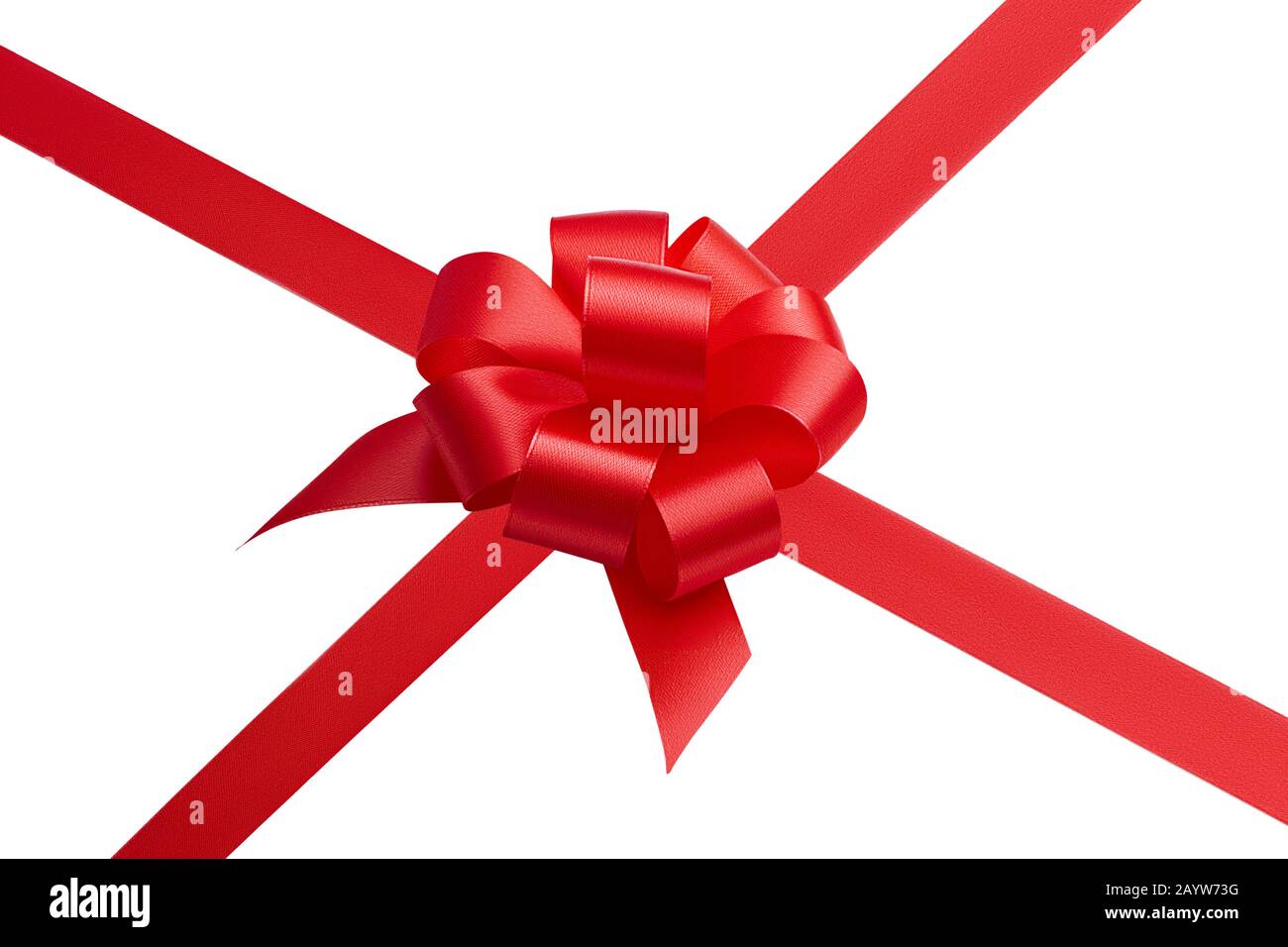 Thin Red Bow With Crossed Ribbon Stock Photo - Download Image Now