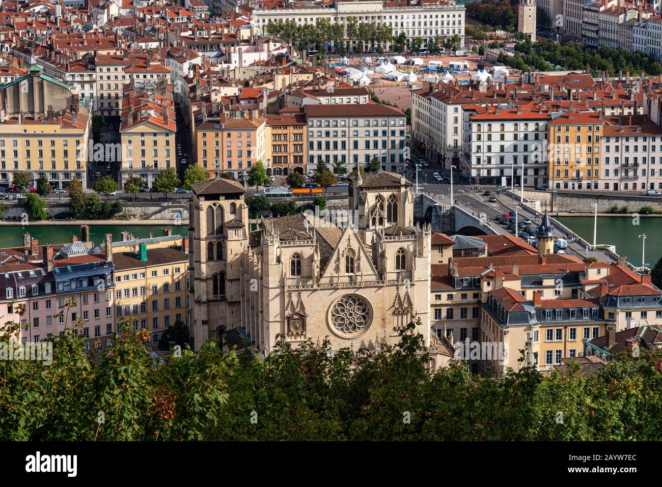 Lyon Cityscape - Lyon Cityscape From Saone River With Colorful Houses And River France Europe Stock Photo Alamy
