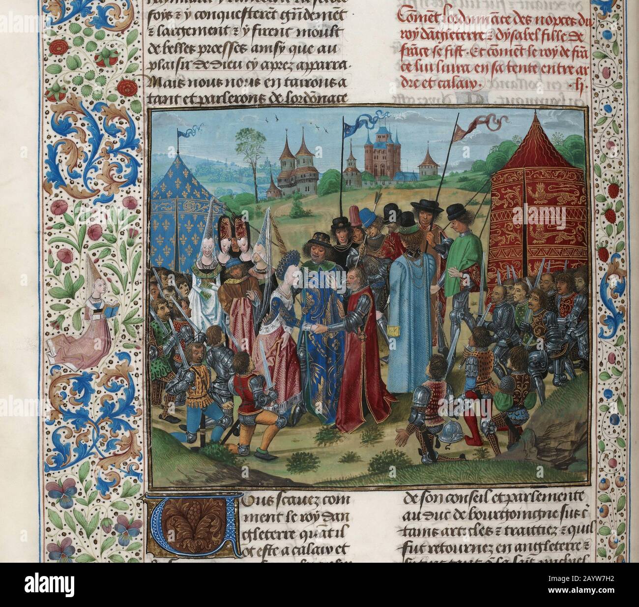 Marriage of Isabella of Valois and Richard II (Miniature from the Grandes Chroniques de France by Jean Froissart). Museum: BIBLIOTHEQUE NATIONALE DE FRANCE. Author: ANONYMOUS. Stock Photo