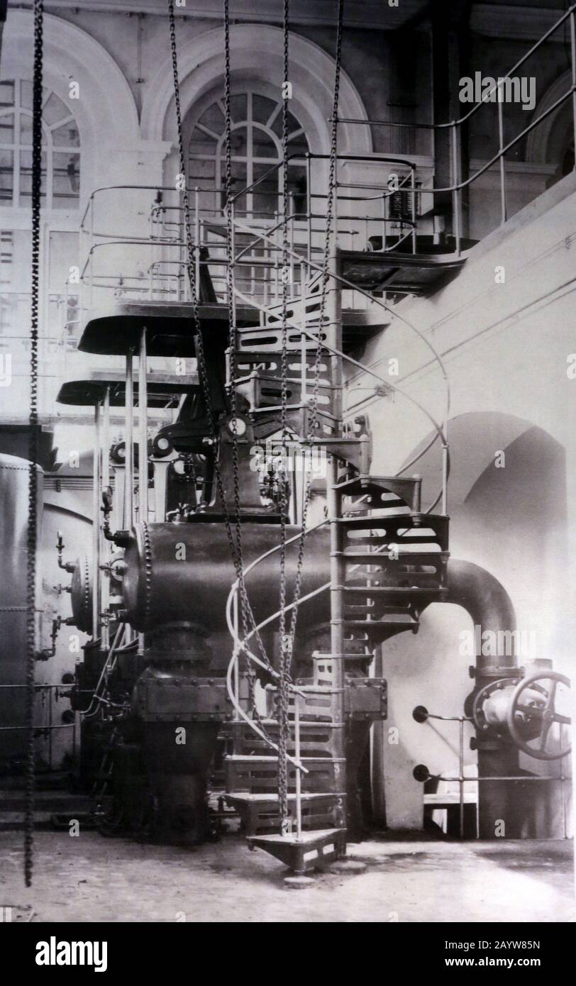 Cracow. Krakow. Poland. A water pump at the municipal waterworks plant at Bielany, ca. 1905. Stock Photo