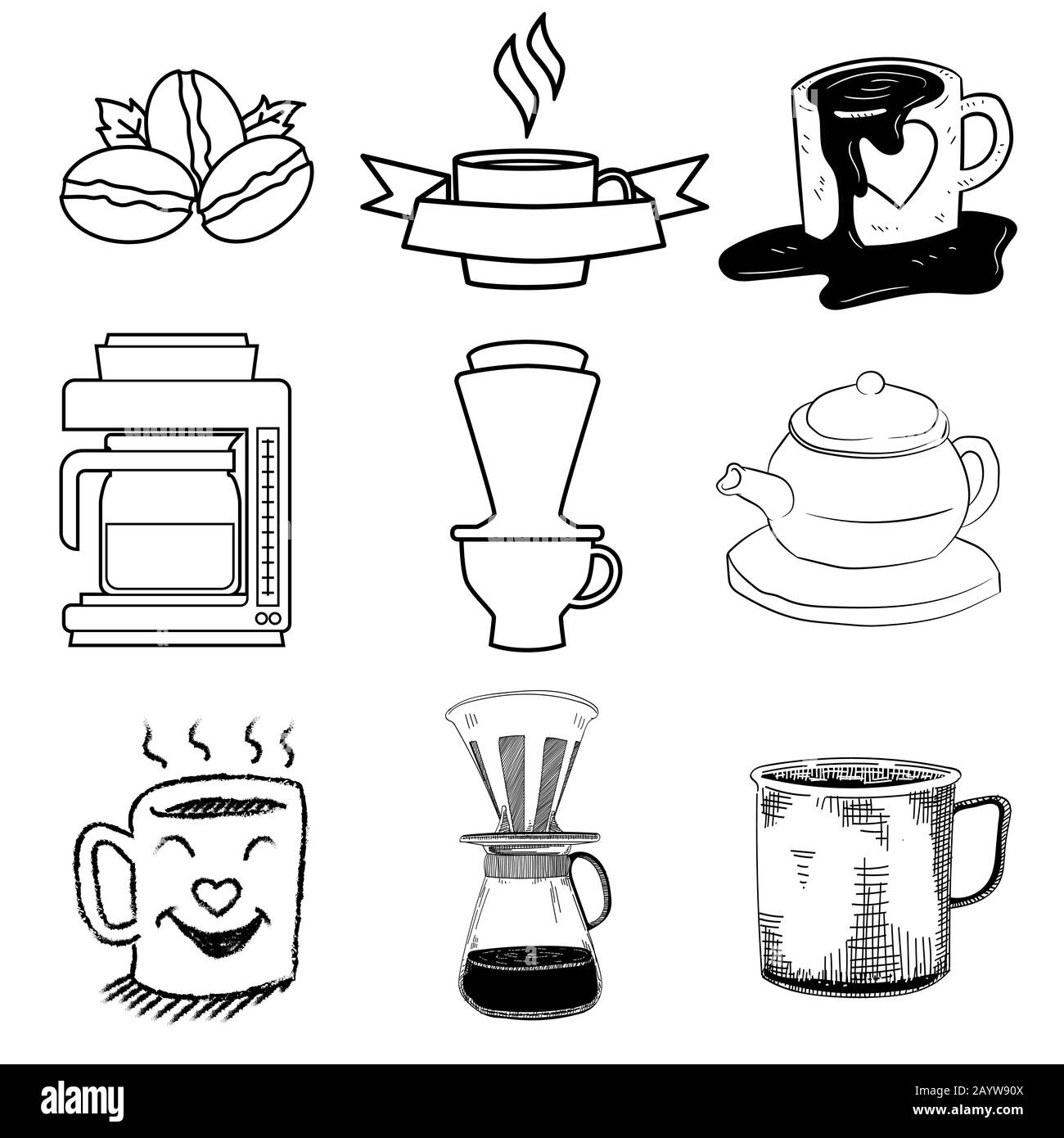 Doodle of Hot drink elements and other tool-related - Hand Drawn Vector Illustration Stock Vector