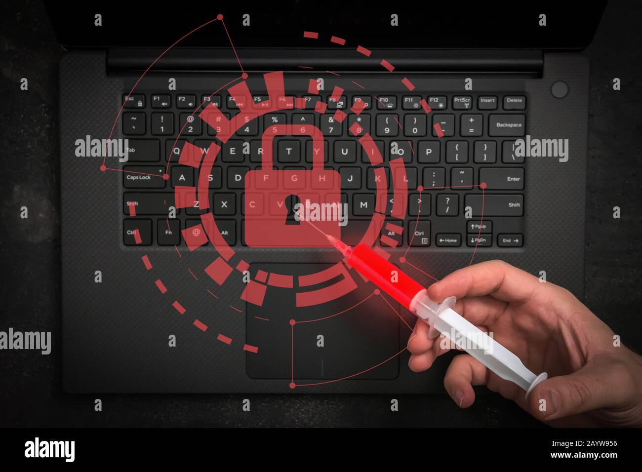 Data Protection Concept. Antivirus Digital Interface. Syringe and Internet Technology Networking Connection. Stock Photo