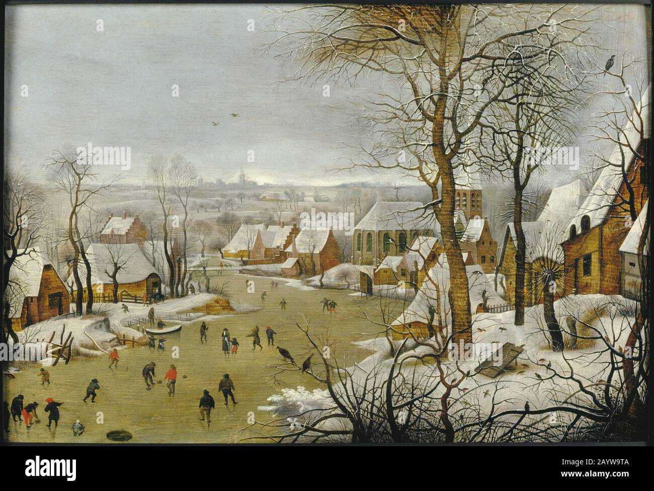 Winter landscape with a Bird Trap, and the Flight into Egypt. Museum: Museum Mayer van den Bergh, Antwerp. Author: PIETER THE YOUNGER BRUEGHEL. Stock Photo