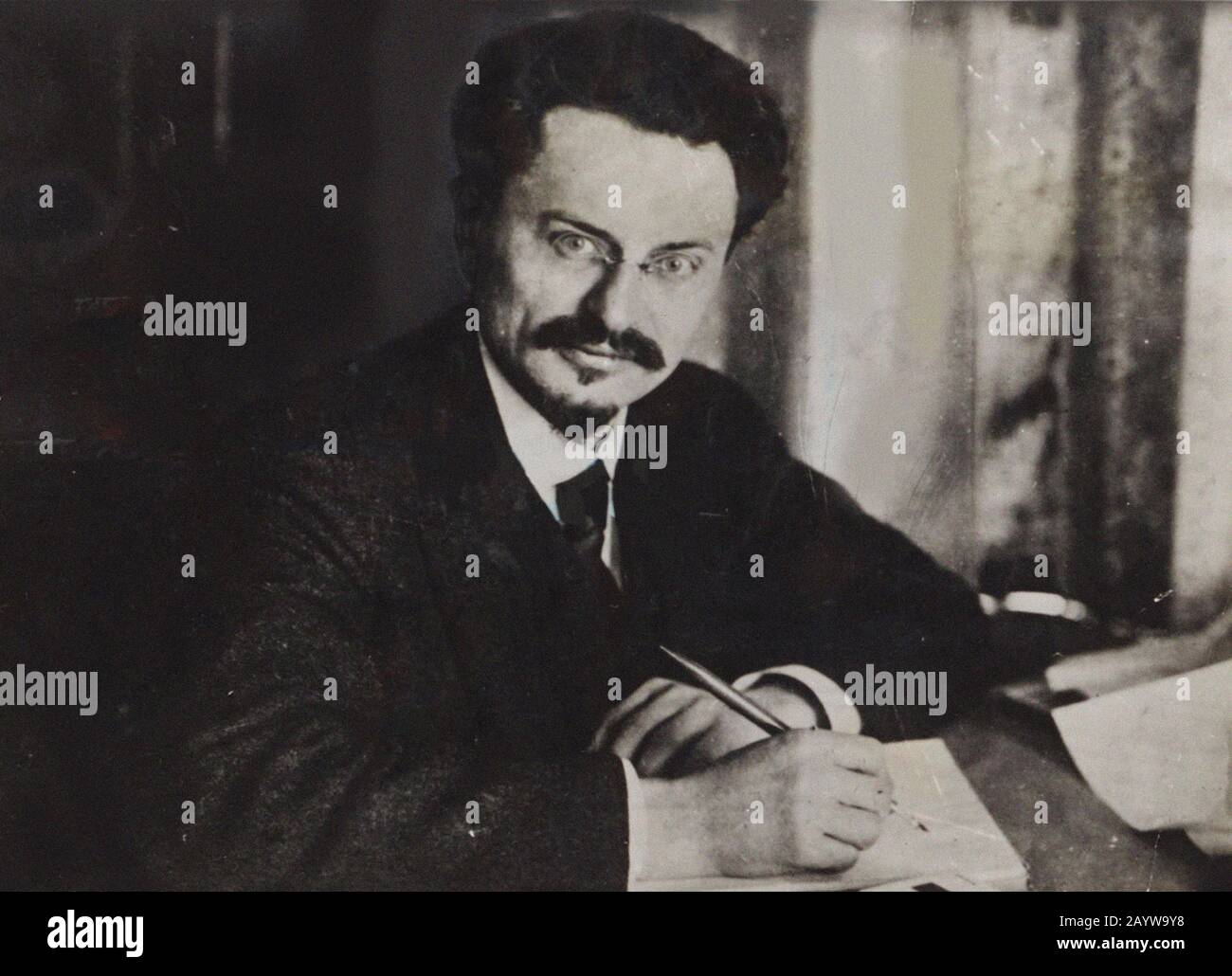 Le?on Trotsky at his writing desk. Museum: PRIVATE COLLECTION. Author: ANONYMOUS. Stock Photo