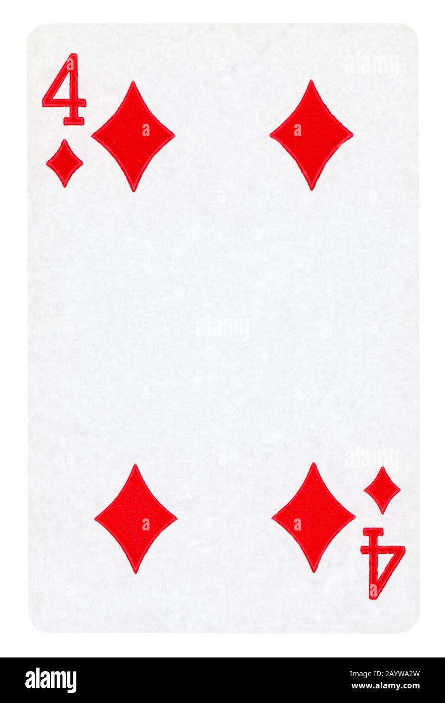 Four of Diamond Vintage playing card isolated on white (clipping path