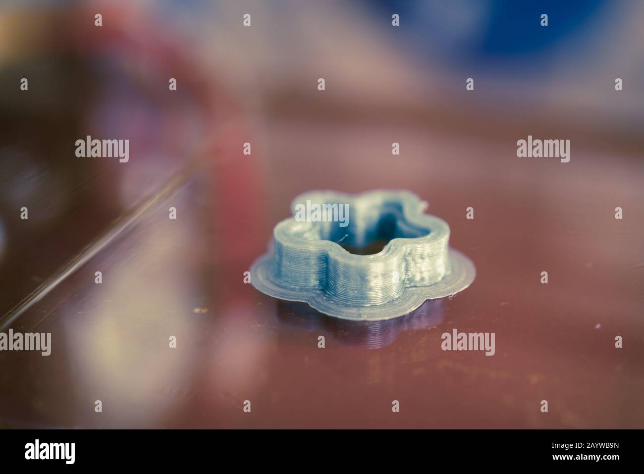 3D printed object on 3d printer bed Stock Photo