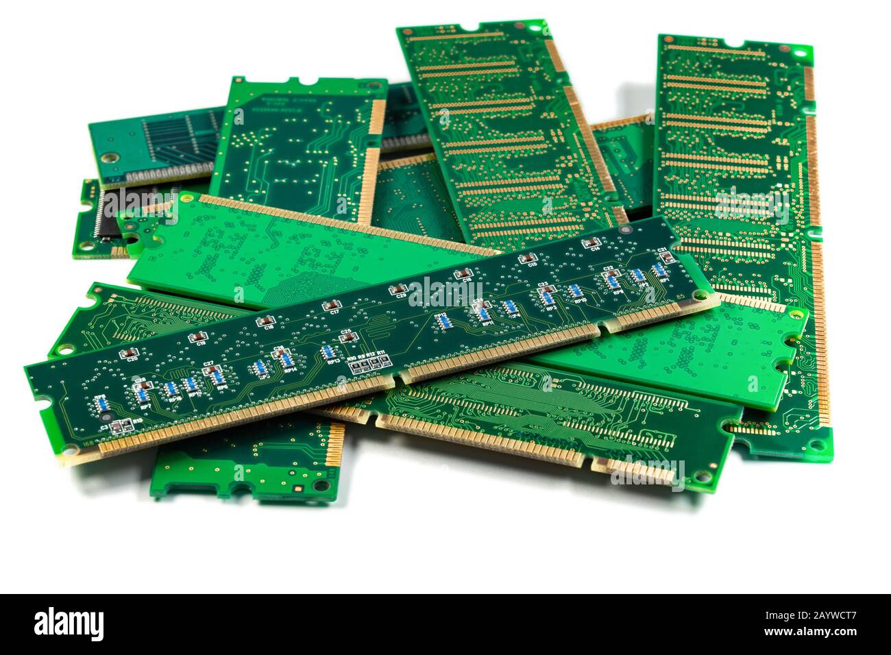 RAM modules for a computer, bunch on a white background. Stock Photo