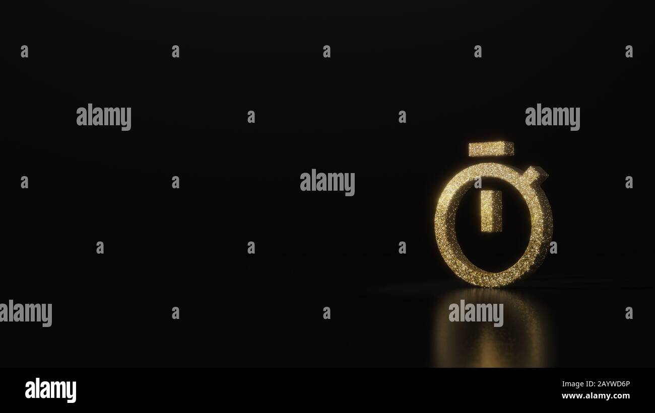 gold glitter symbol of stopwatch 3D rendering on dark black background
