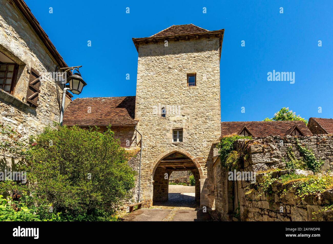 Entrance of Espagnac Sainte Eulalie, valley of Cele, Lot, Occitanie, France Stock Photo