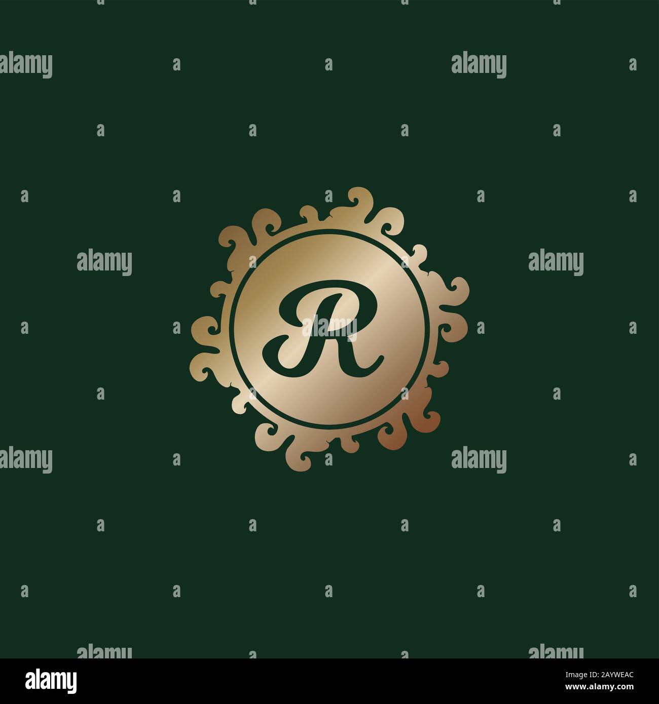 Letter R Decorative Alphabet Logo isolated on Dark Green Background ...
