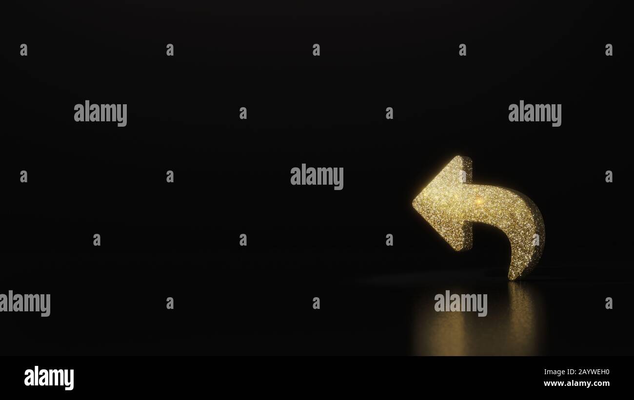 gold glitter symbol of reply sign 3D rendering on dark black background ...