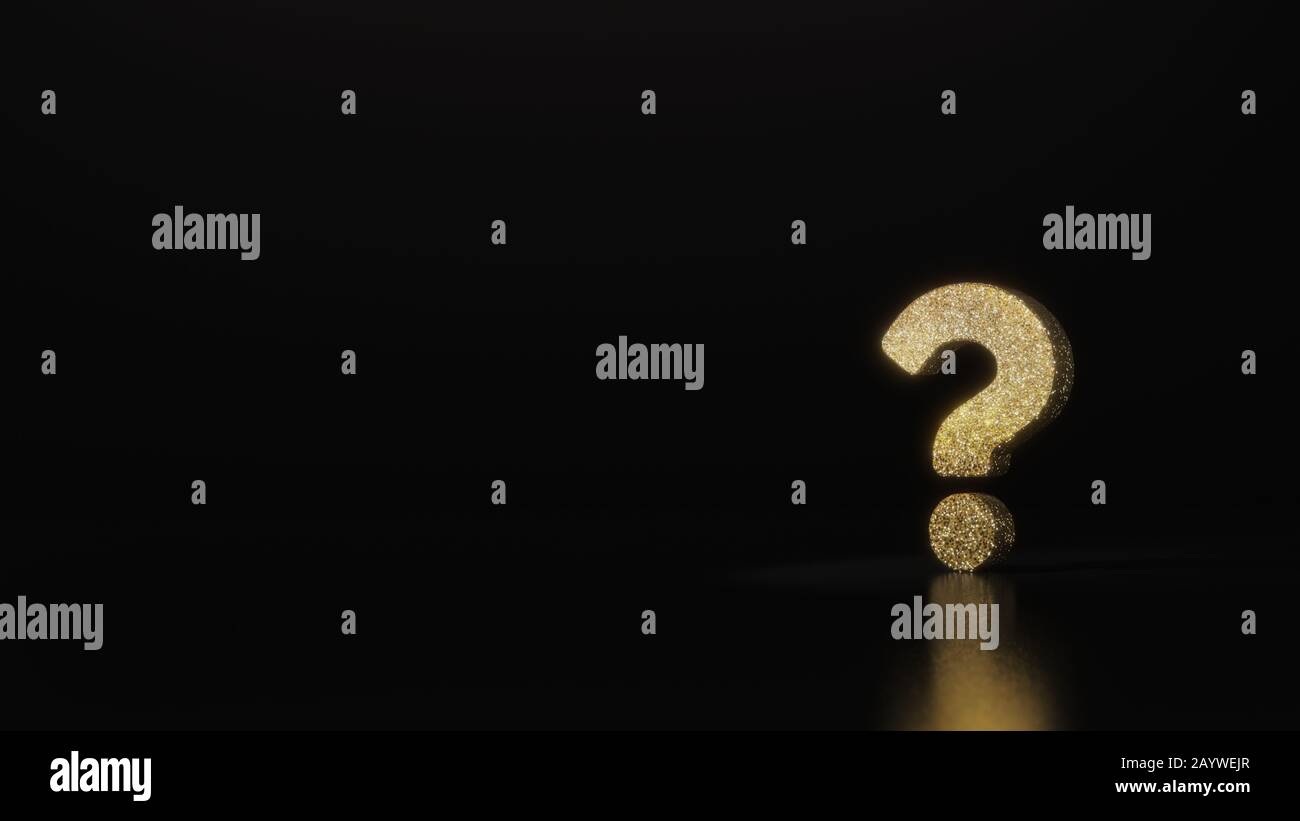 gold glitter symbol of question mark 3D rendering on dark black