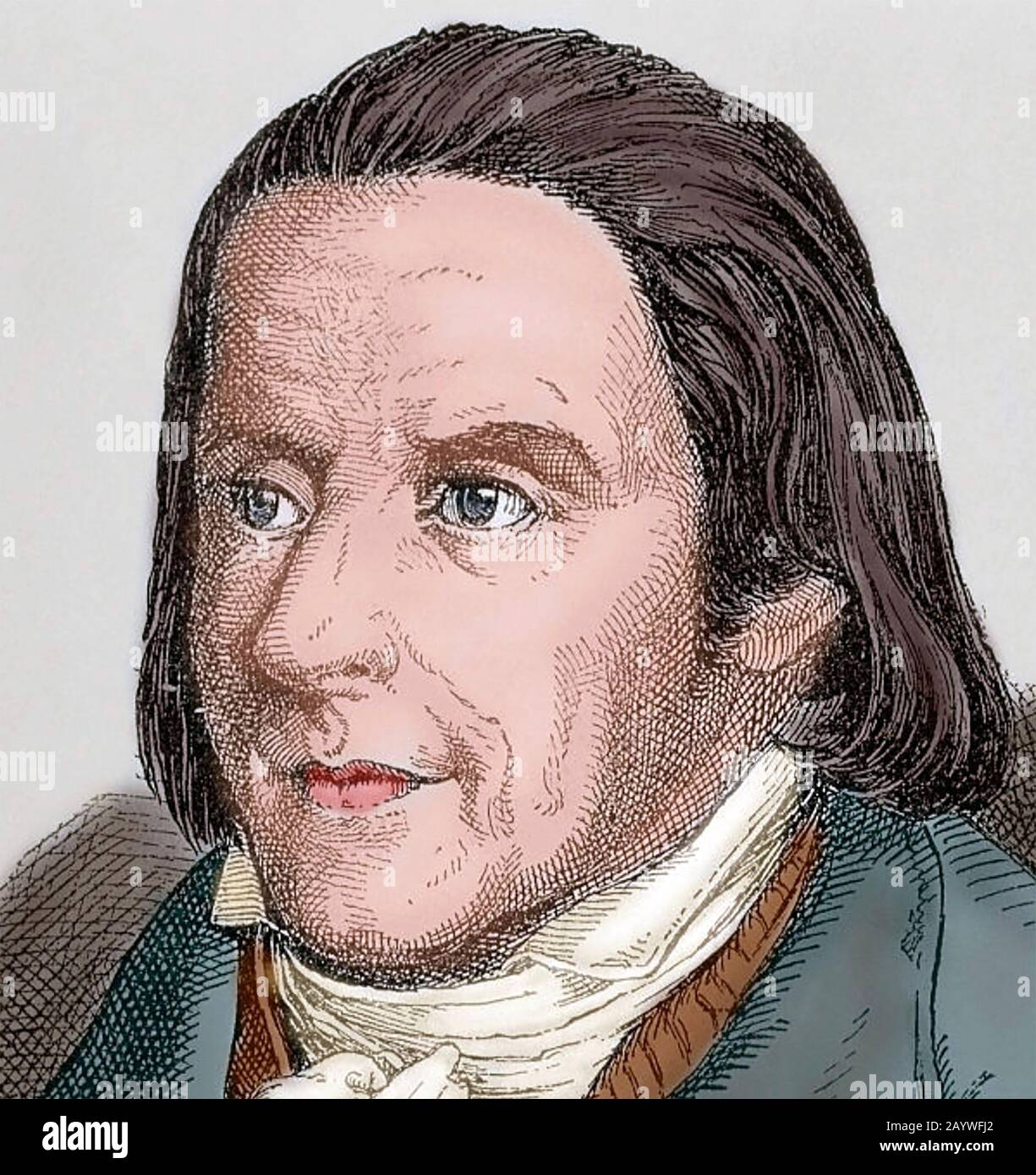 JOHANN PESTALOZZI (1746-1827) Swiss pedagogue and educational reformer. Contemporary coloured engraving. Stock Photo