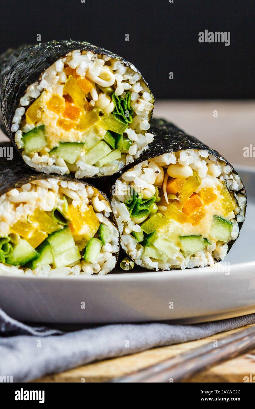 Vegan nori wraps with rice, vegetables and seedlings Stock Photo Alamy