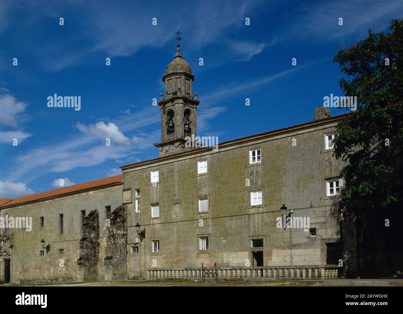 Spain, Galicia, Ourense province, Allariz. Monastery of Santa Clara. Poor Clares. Baroque style. View of the facade. 18th century.. The Way of St. James. Stock Photo