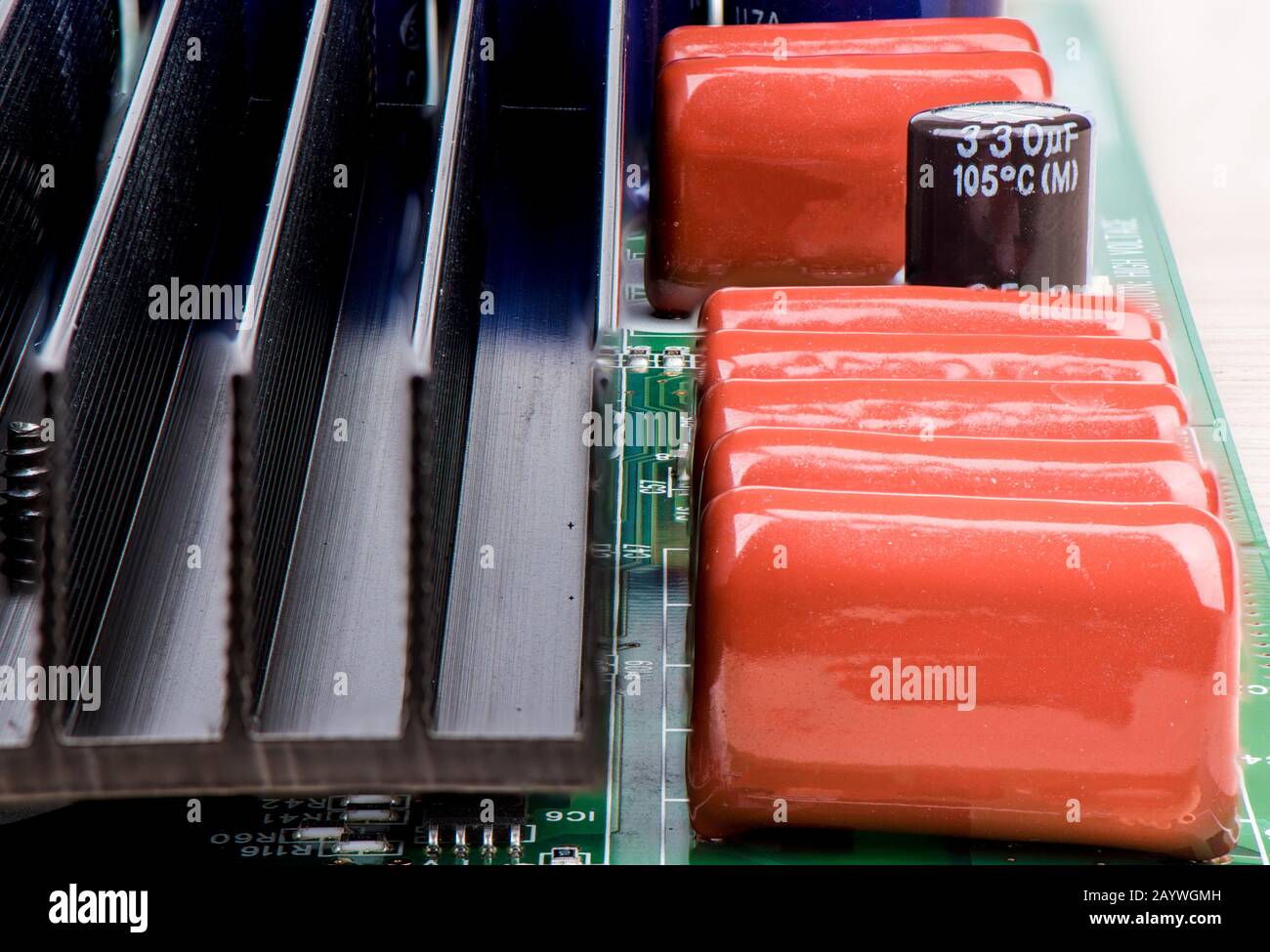 A line of condensers and a black radiator for cooling on an electronic