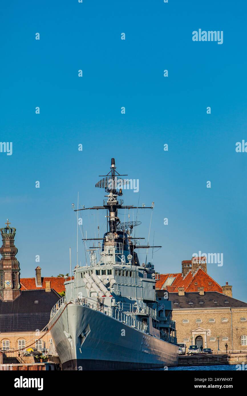 COPENHAGEN, DENMARK - JUNE 13, 2018: HDMS Peder Skram frigate fromRoyal Danish Navy. It was in use until 1990 and now is docked at Holmen in Copenhage Stock Photo
