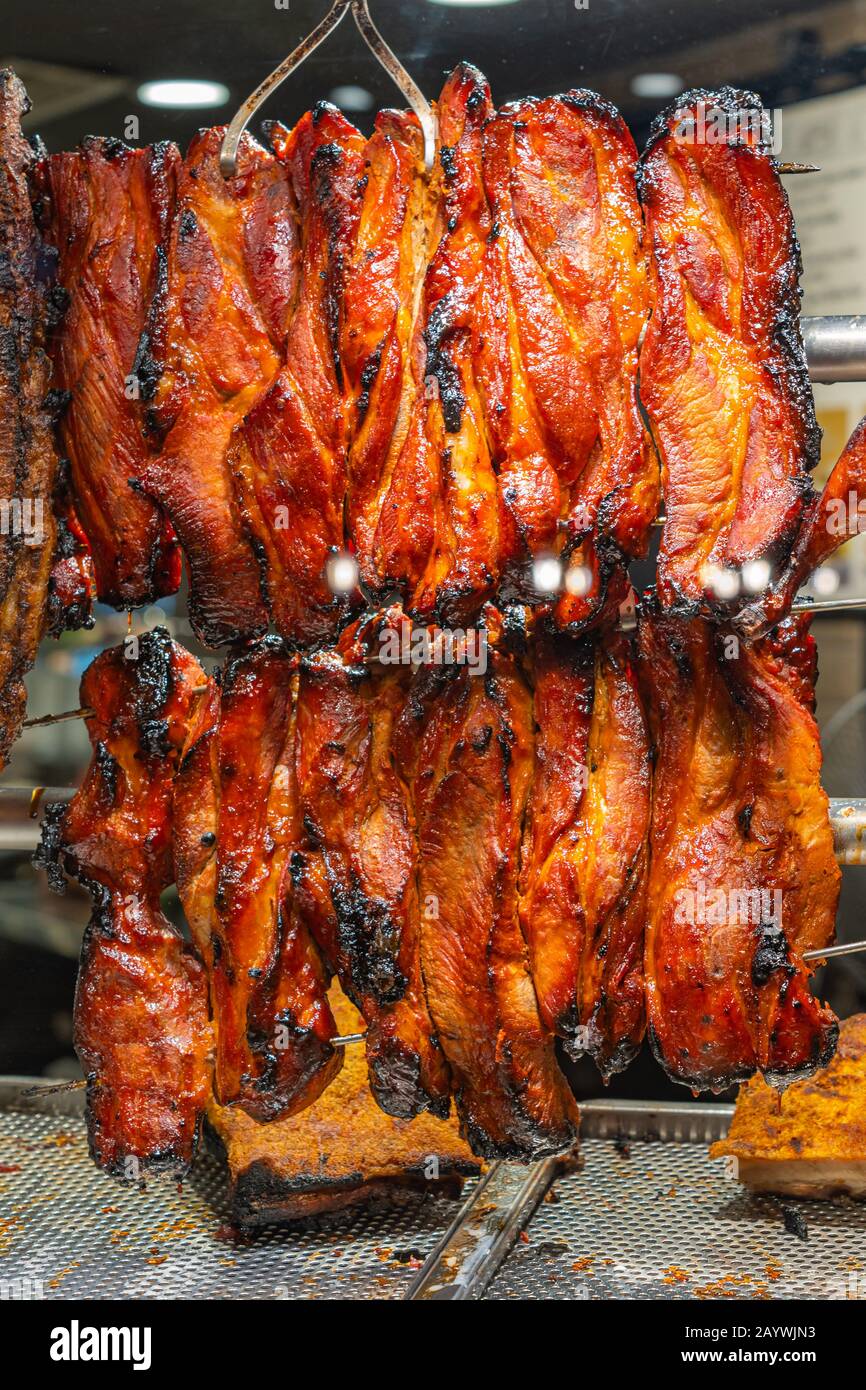 Char siu BBQ pork meat at Singapore restaurant Stock Photo Alamy