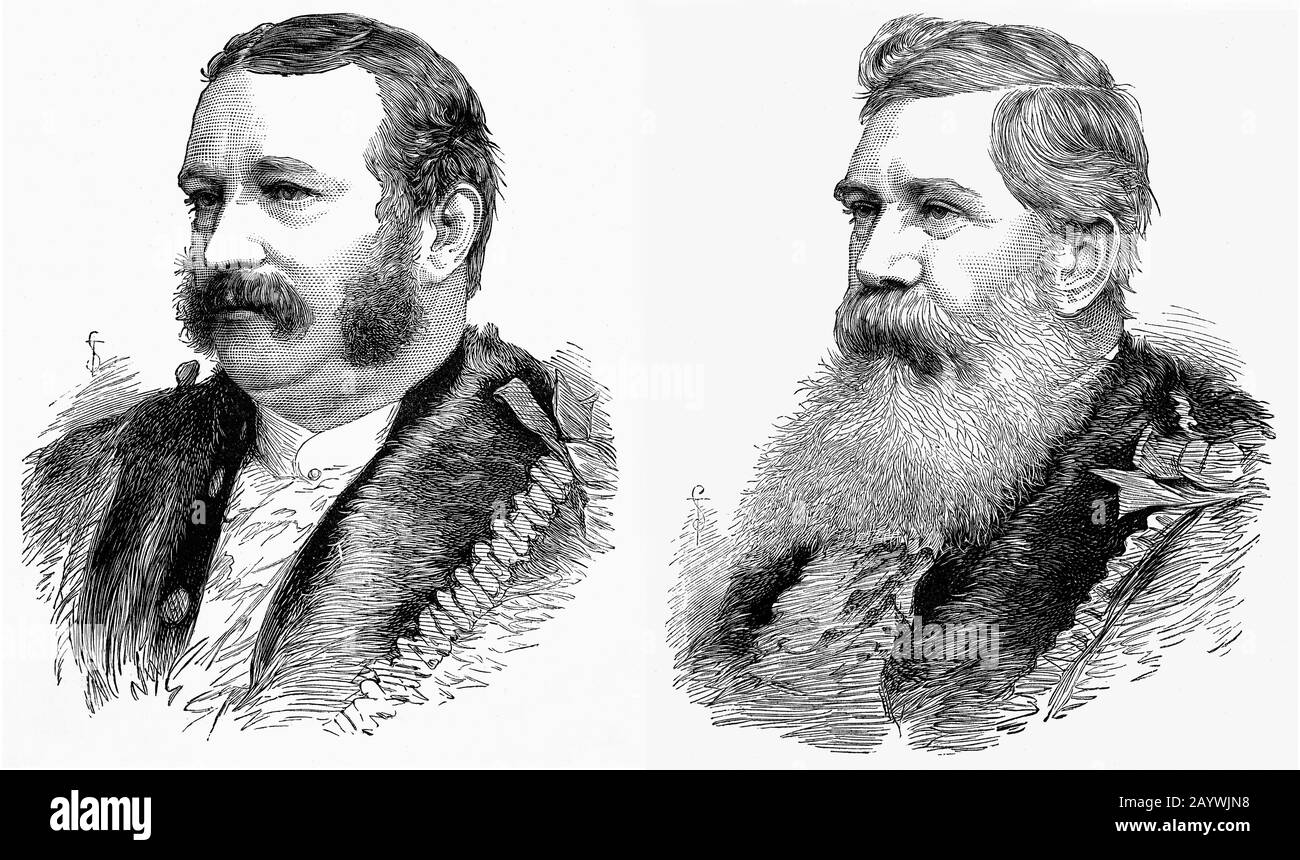 Portraits of the Sheriff of London, Alderman Hanson (left) and Sheriff Ogg of Middlesex (right) appointed circa 1881.elected annually for the City of London by the Liverymen of the City Livery Companies. Historically officeholders had important judicial responsibilities. They have attended the Justices at the Central Criminal Court, Old Bailey, since its original role as the Court for the City and Middlesex. Stock Photo