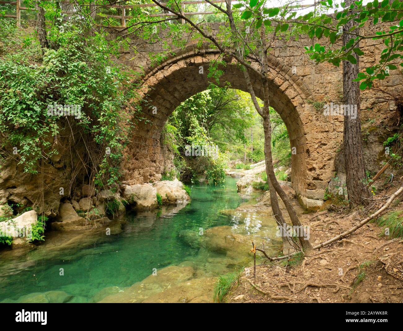 Medieval stone bridge over river in a forest with trees around known as " Puente de las Herrerías" at the Sierra de Cazorla in Jaén, Andalusia, Spain  Stock Photo - Alamy