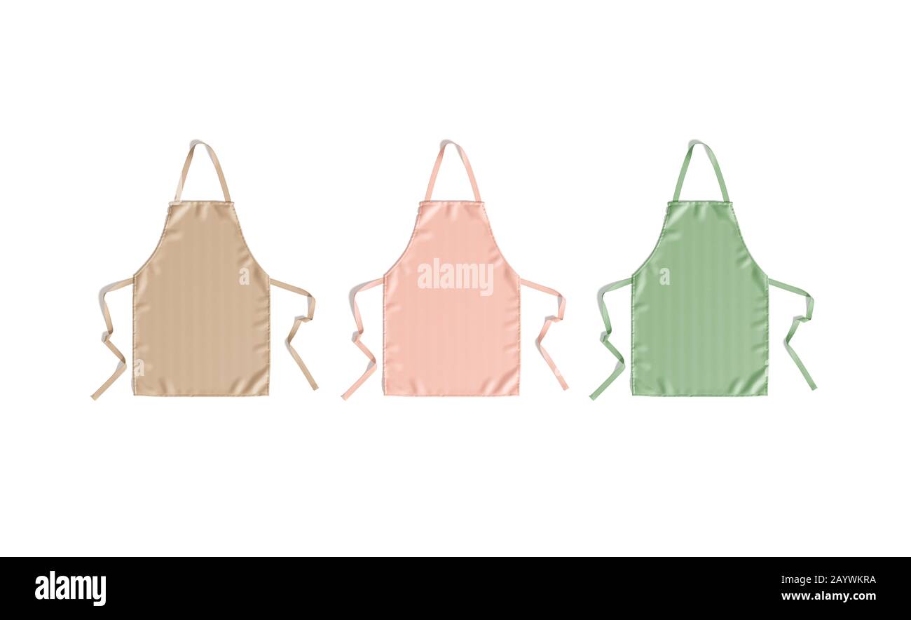 Blank colored apron with strap mock up set, top view Stock Photo