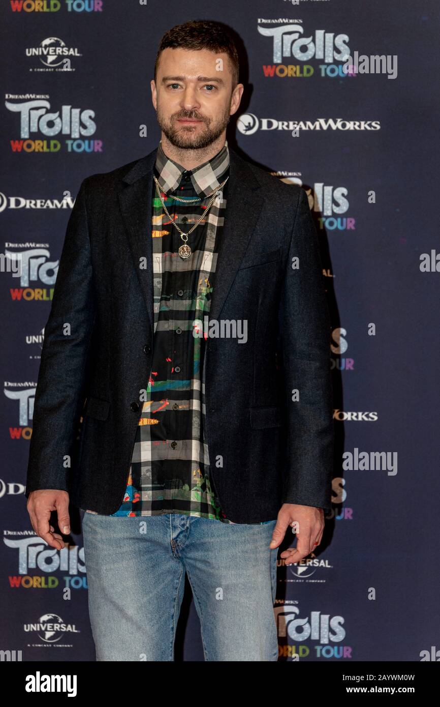 Berlin, Germany. 17th Feb, 2020. 17.02.2020, Justin Timberlake at the photocall for the film Trolls World Tour at the Waldorf Astoria Hotel in Berlin. The new animated film from DreamWorks Animation, distributed by Universal Pictures International Germany, will be launched nationwide on April 23, 2020 in German cinemas. | usage worldwide Credit: dpa picture alliance/Alamy Live News Stock Photo