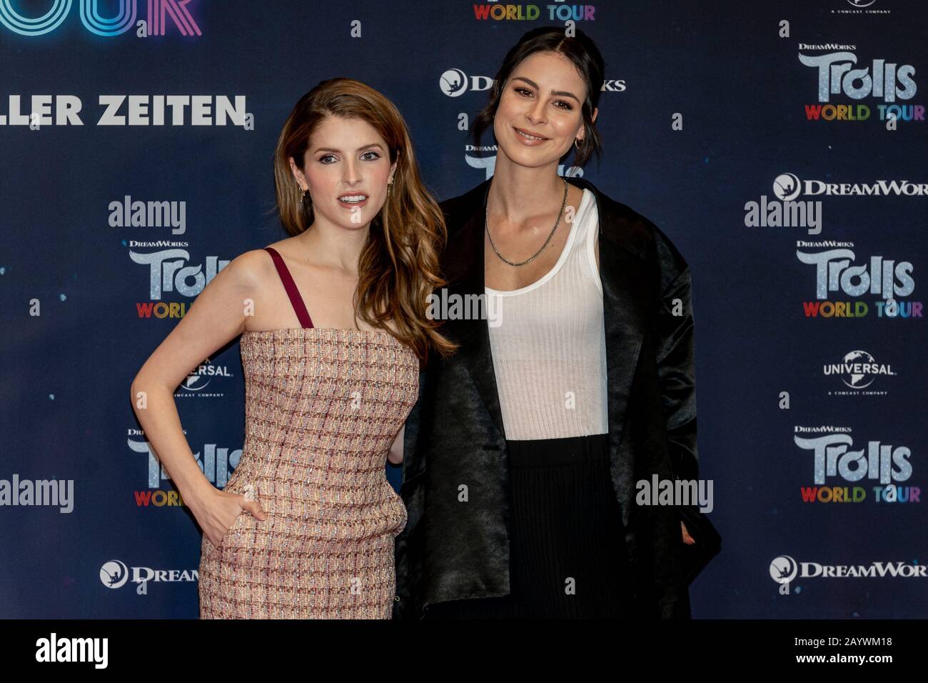 Berlin, Germany. 17th Feb, 2020. 17.02.2020, Anna Kendrick and Lena Meyer-Landrut at the photocall for the film Trolls World Tour at the Waldorf Astoria Hotel in Berlin. The new animated film from DreamWorks Animation, distributed by Universal Pictures International Germany, will be launched nationwide on April 23, 2020 in German cinemas. | usage worldwide Credit: dpa picture alliance/Alamy Live News Stock Photo