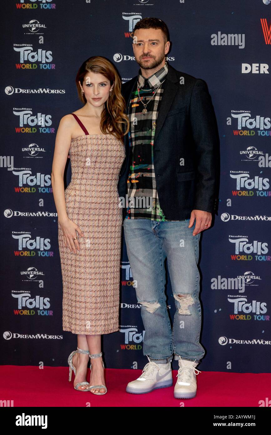 Berlin, Germany. 17th Feb, 2020. 17.02.2020, Anna Kendrick and Justin Timberlake at the photocall for the film Trolls World Tour at the Waldorf Astoria Hotel in Berlin. The new animated film from DreamWorks Animation, distributed by Universal Pictures International Germany, will be launched nationwide on April 23, 2020 in German cinemas. | usage worldwide Credit: dpa picture alliance/Alamy Live News Stock Photo