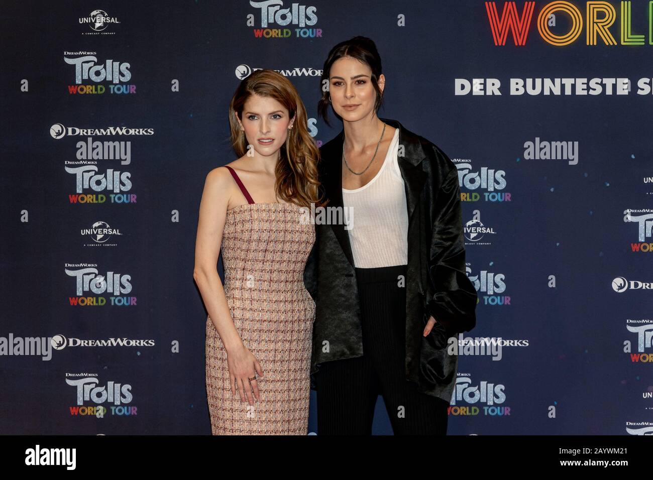 Berlin, Germany. 17th Feb, 2020. 17.02.2020, Anna Kendrick and Lena Meyer-Landrut at the photocall for the film Trolls World Tour at the Waldorf Astoria Hotel in Berlin. The new animated film from DreamWorks Animation, distributed by Universal Pictures International Germany, will be launched nationwide on April 23, 2020 in German cinemas. | usage worldwide Credit: dpa picture alliance/Alamy Live News Stock Photo