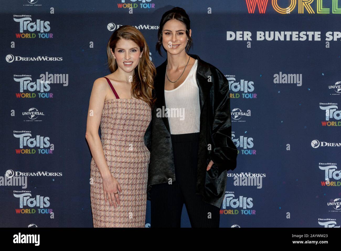 Berlin, Germany. 17th Feb, 2020. 17.02.2020, Anna Kendrick and Lena Meyer-Landrut at the photocall for the film Trolls World Tour at the Waldorf Astoria Hotel in Berlin. The new animated film from DreamWorks Animation, distributed by Universal Pictures International Germany, will be launched nationwide on April 23, 2020 in German cinemas. | usage worldwide Credit: dpa picture alliance/Alamy Live News Stock Photo