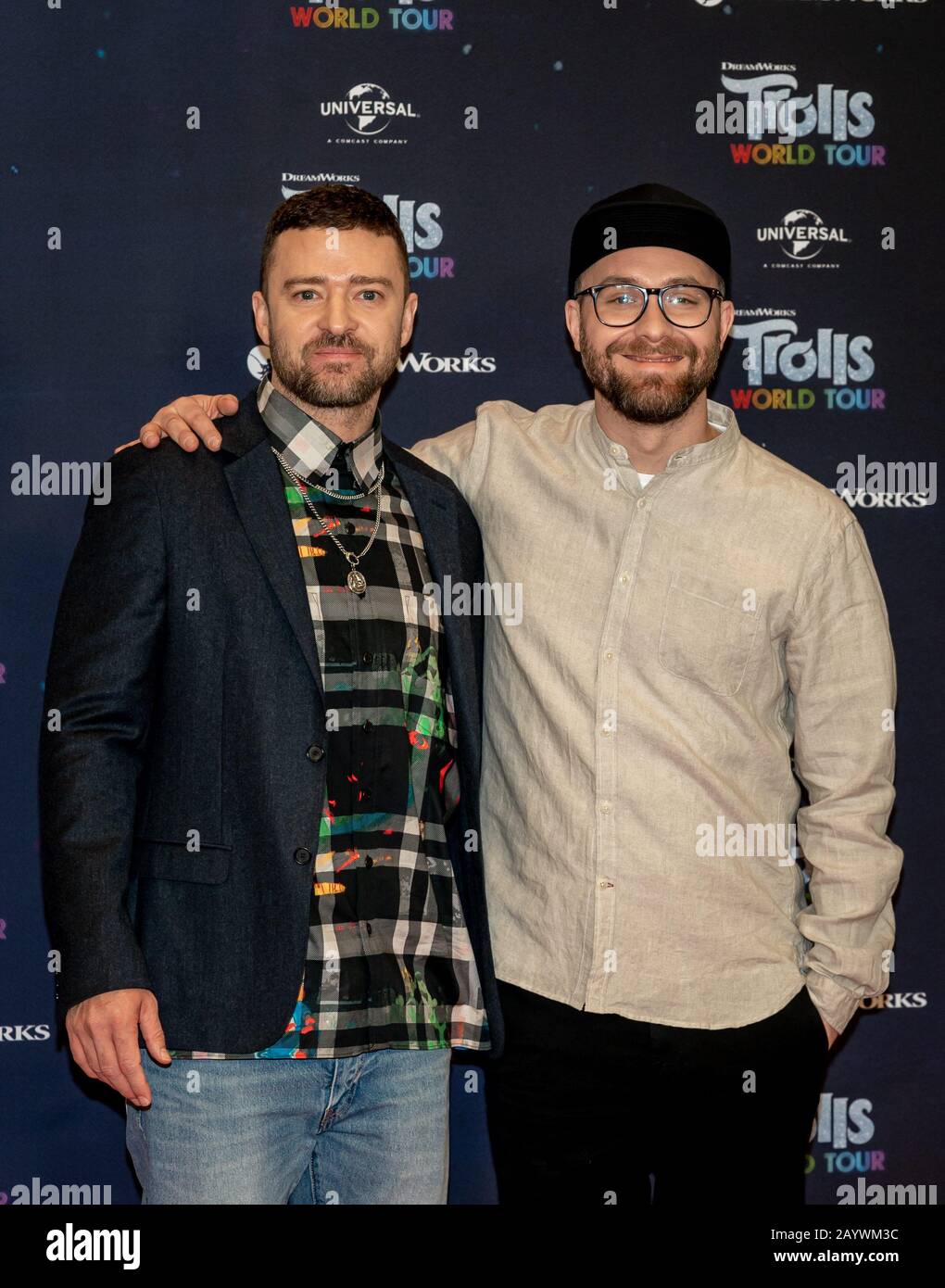 Berlin, Germany. 17th Feb, 2020. 17.02.2020, Justin Timberlake and Mark Forster at the photocall for the film Trolls World Tour at the Waldorf Astoria Hotel in Berlin. The new animated film from DreamWorks Animation, distributed by Universal Pictures International Germany, will be launched nationwide on April 23, 2020 in German cinemas. | usage worldwide Credit: dpa picture alliance/Alamy Live News Stock Photo