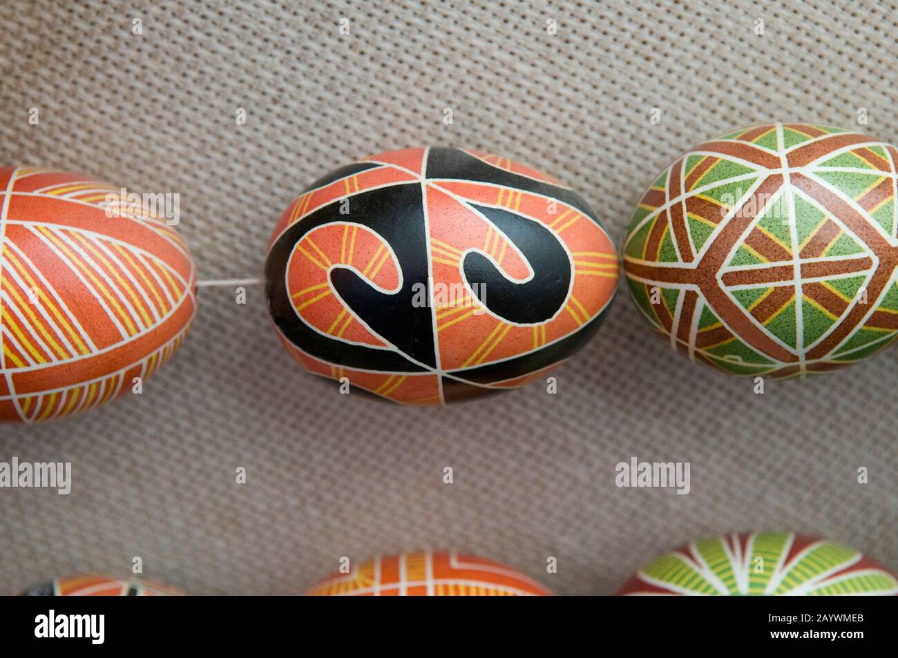 Different Pysankas - decorated eggs. About Easter. Kolomyia. Stock Photo