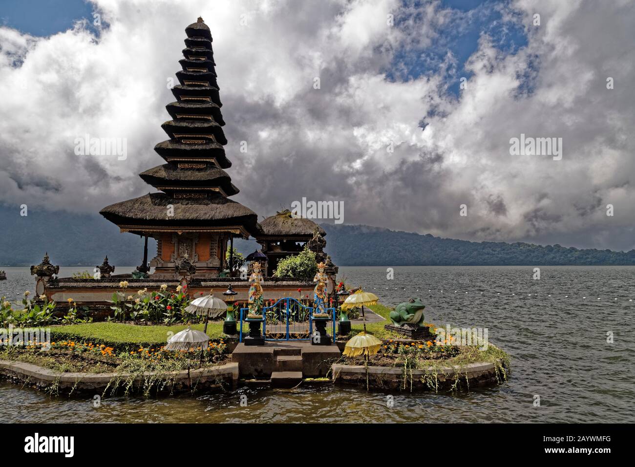 Bedugul, Bali Island, Indonesia. 26th May, 2019. The famous travel attraction, Pura Ulun Danu Beratan or Pura Bratan is a major Hindu Shaivite water Stock Photo