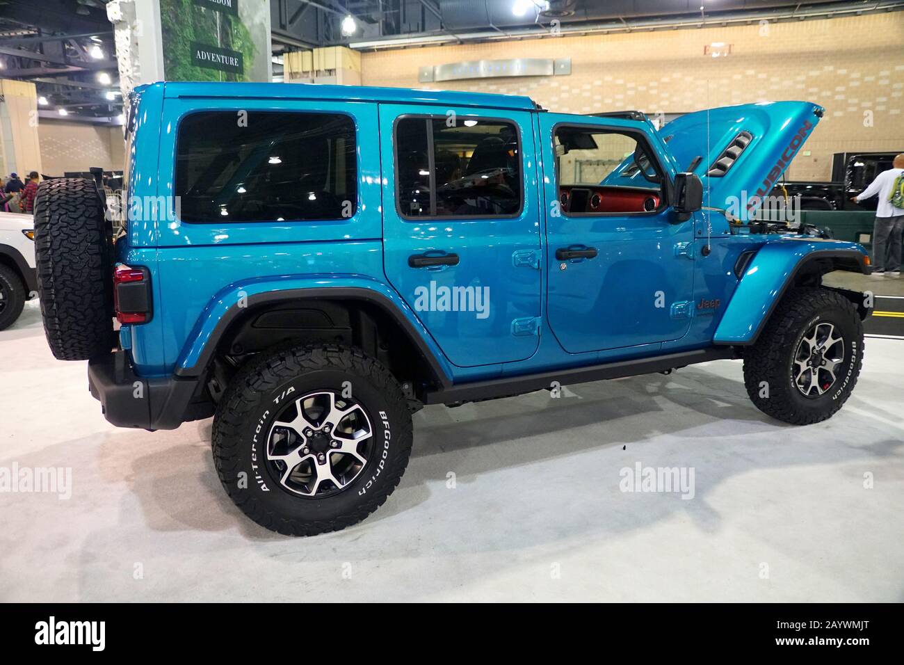 Philadelphia, Pennsylvania,  - February 9, 2020 - The side view of the  2020 Jeep Wrangler Unlimited Rubicon 4X4 blue color Stock Photo - Alamy