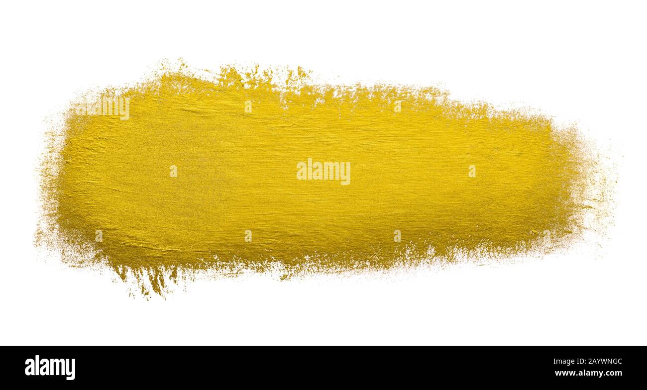 Gold paint brush stroke metallic foil color design element isolated on white background Stock
