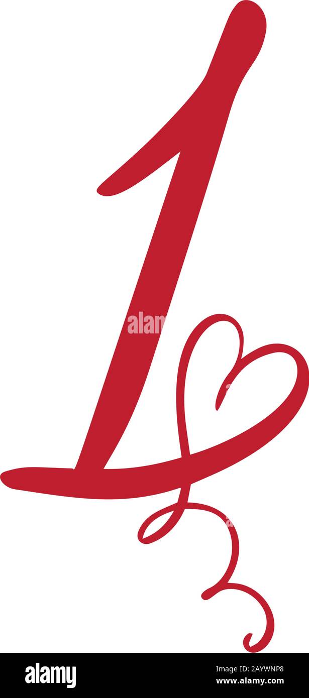 Vector Vintage floral monogram Number one 1. Calligraphy element heart logo  Valentine card flourish frame. Hand drawn Love sign for page decoration  Stock Vector Image & Art - Alamy