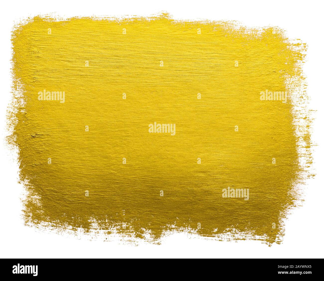Gold paint wide brush stroke metallic foil color design element isolated on white background