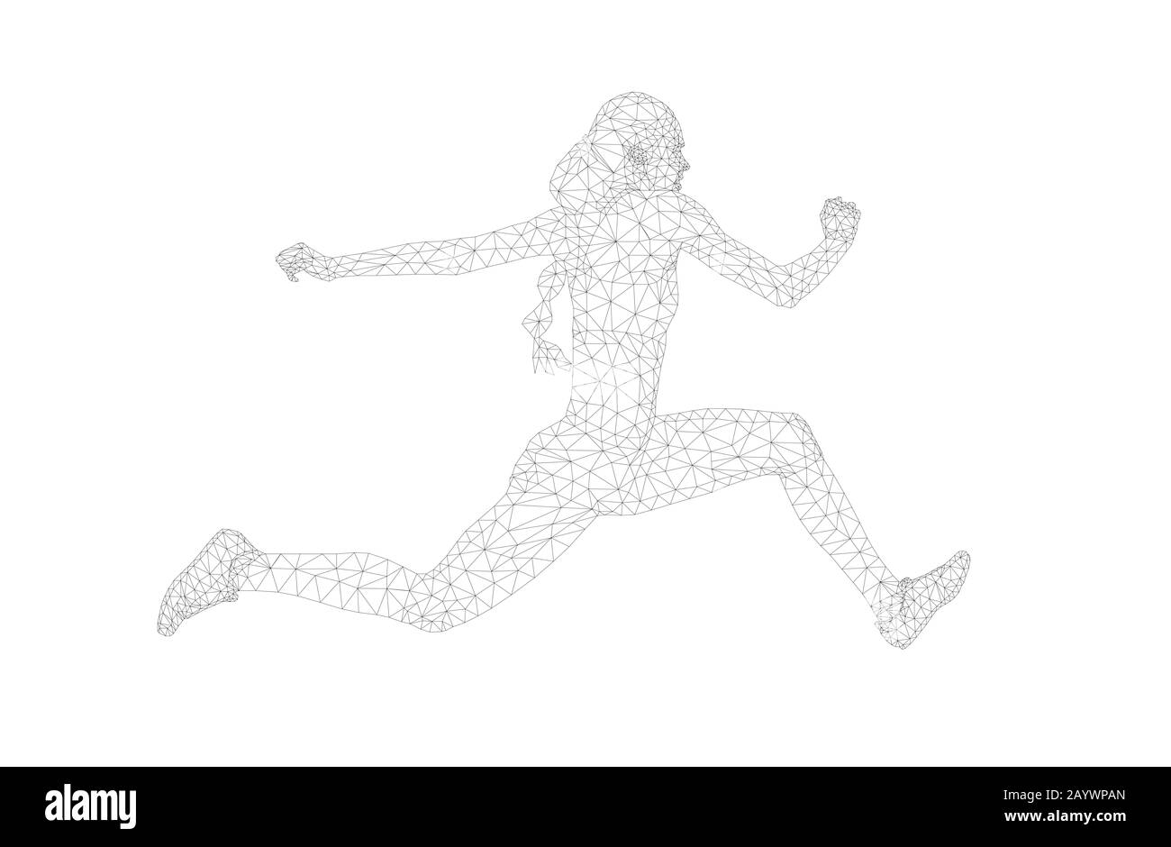 women athlete jumper in triple jump polygon wireframe vector Stock Photo