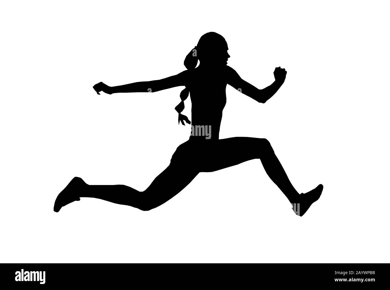 women athlete jumper triple jump black silhouette Stock Photo