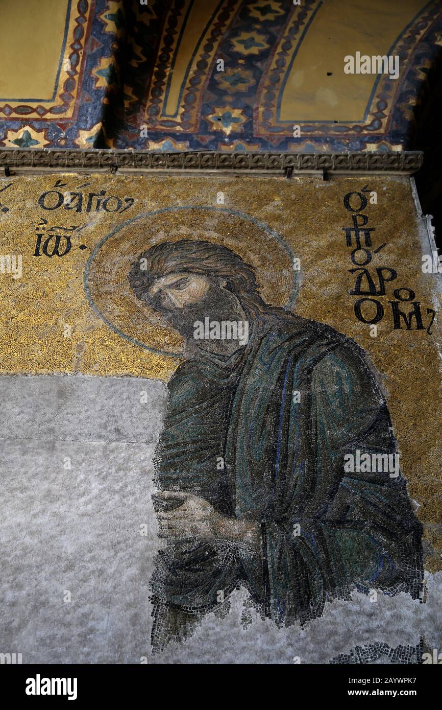 Turkey. Istanbul. Hagia Sofia. Deesis mosaic. Detail of St. John the Baptist. 12th or 13th century. Stock Photo