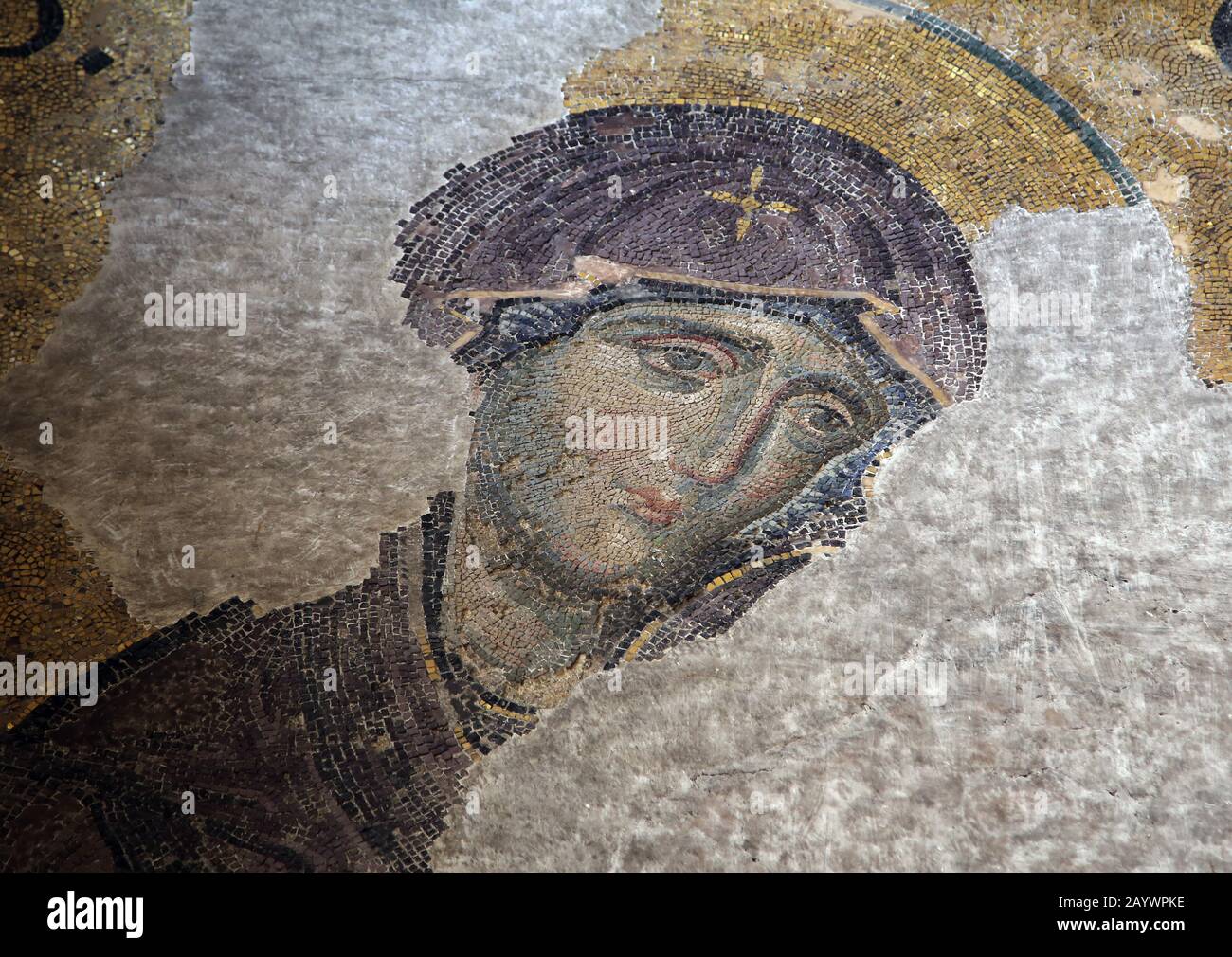 Turkey. Istanbul. Hagia Sofia. Deesis mosaic. Detail of Virgin Mary. 12th or 13th century. Stock Photo