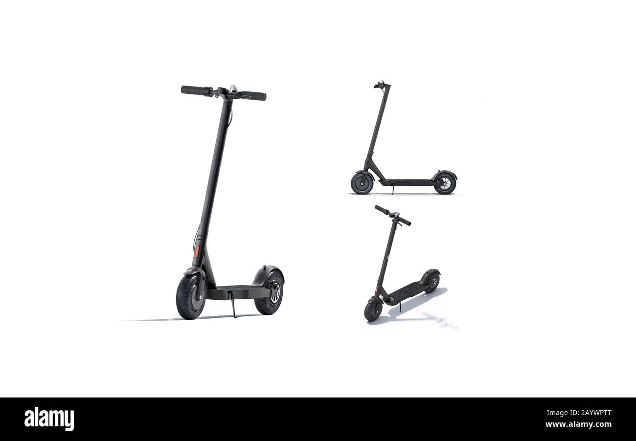 Blank black electric scooter mock up, different views Stock Photo