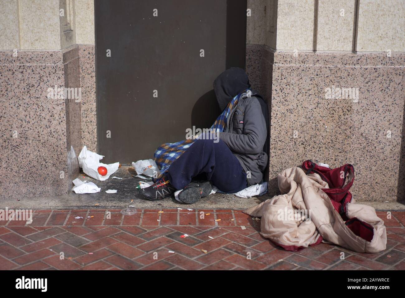 Poverty stricken transient living on the streets (no model release required -- editorial use only). Stock Photo