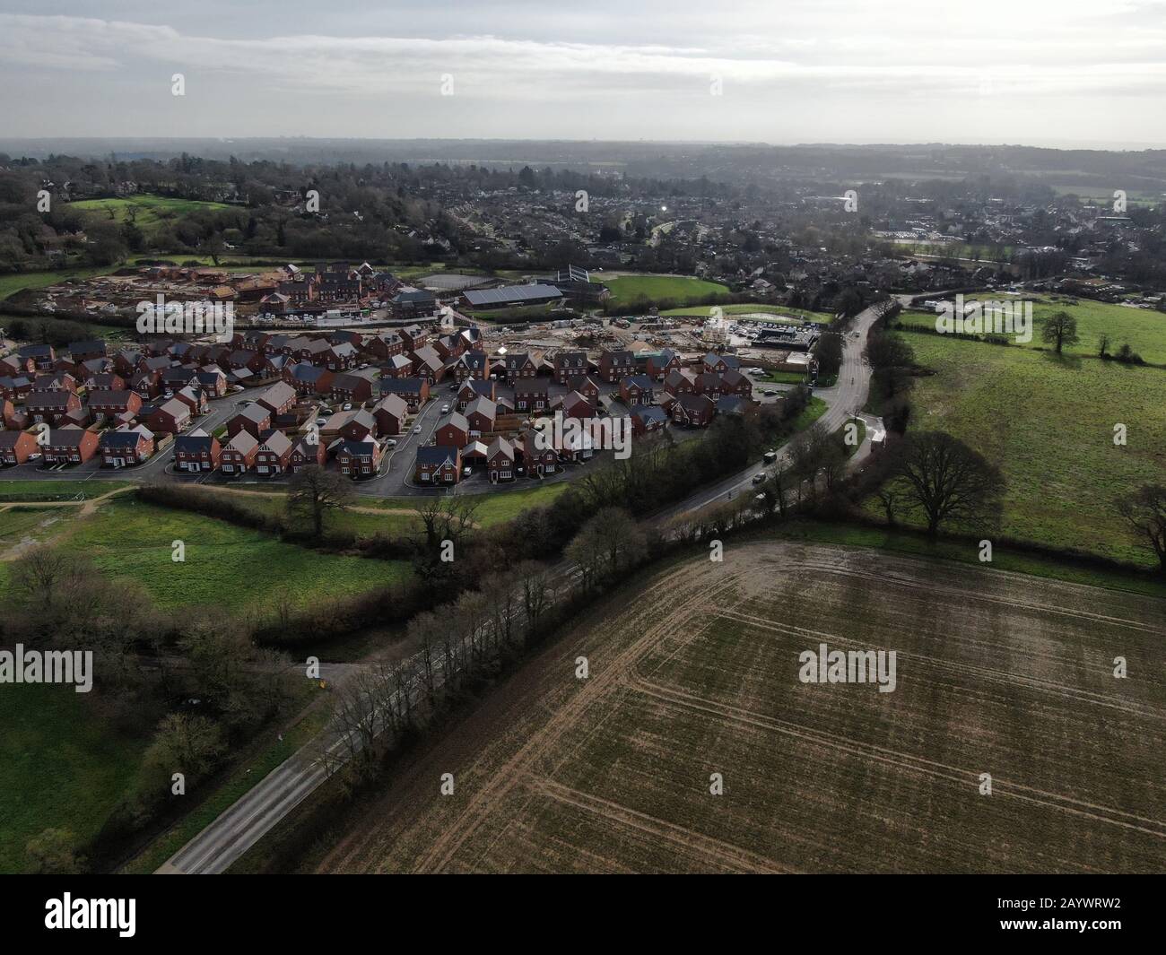 new housing being built on the edge of the countryside, Wimborne