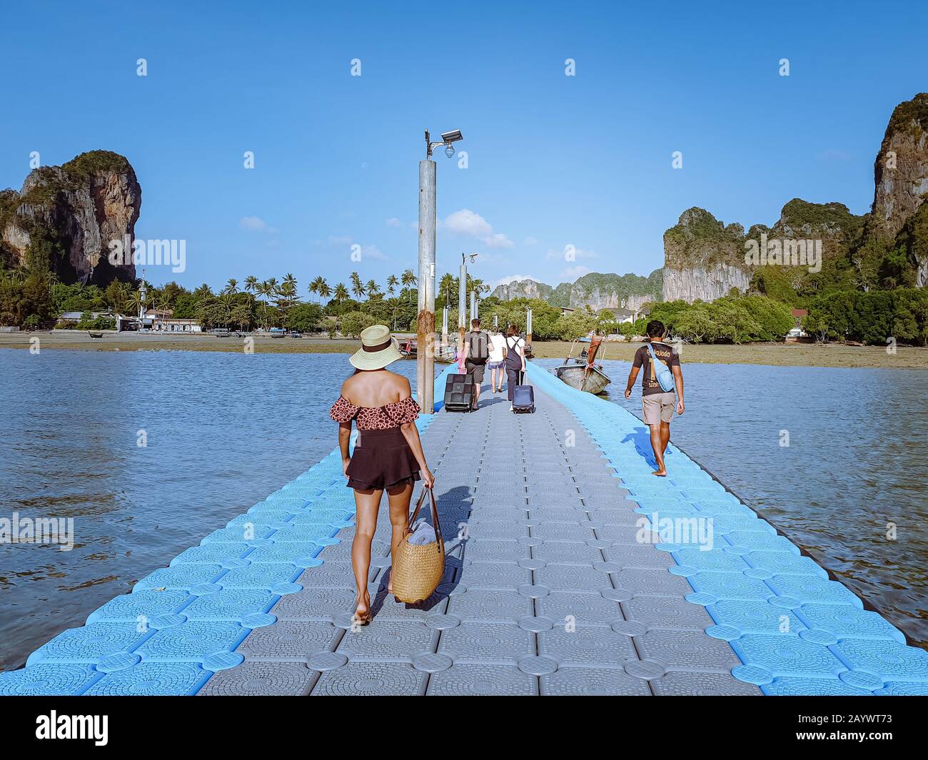 Krabi Thailand January 2020, tourist at the beach, Railay beach with a ...