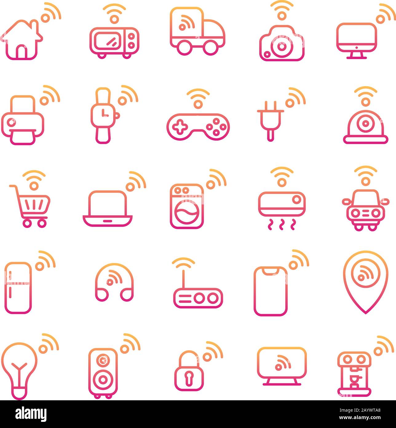 Internet of Things gradient icon set. Vector and Illustration Stock ...